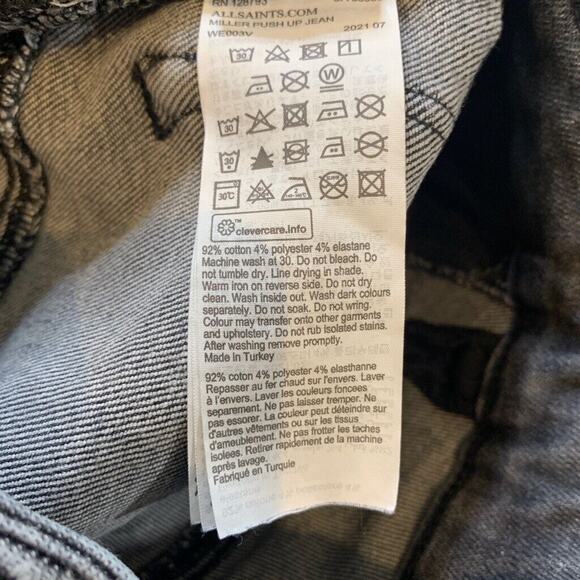 Allsaints Jeans Womens 24 Gray Denim Miller Push Up Super Skinny Stretch Raw Hem - Picture 13 of 16